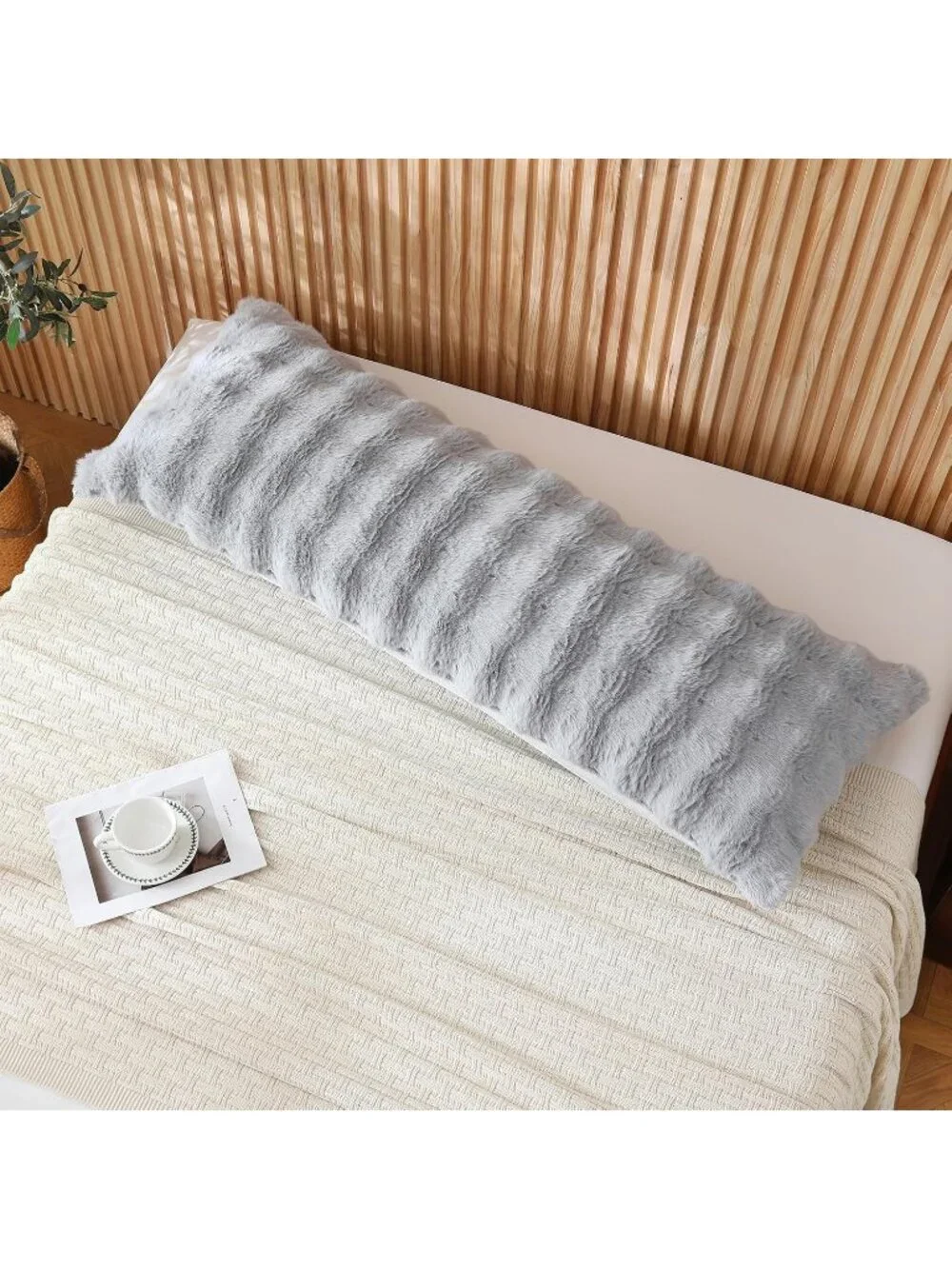 〽️Premium Large Body Pillow Faux Rabbit Cover Long Bed Pillow Grey 20x54inch